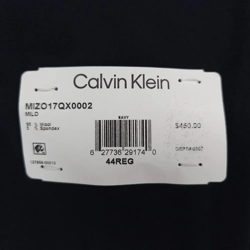 Calvin Klein Mens Skinny Fit 2 Piece Suit 44R 34x32 Navy Blue Solid Stretch Wool